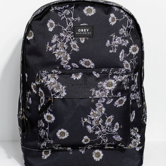 Obey Handbags - Obey Dag Daisy Black Yellow Backpack Floral Bag